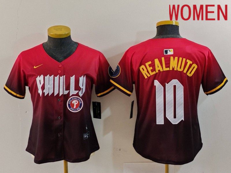 Women Philadelphia Phillies #10 Realmuto Red City Edition 2024 Nike MLB Jersey style 5->women mlb jersey->Women Jersey